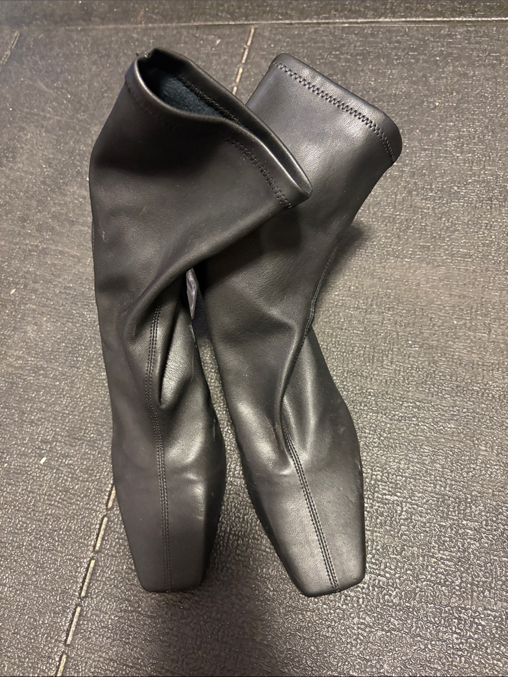 Zara Black Stretch Square-Toe Ankle Booties